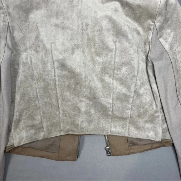 BCBG Maxazria Long Sleeve Sloan Faux Suede Cropped Moto Jacket Gray Tan Medium‎ - Picture 8 of 16